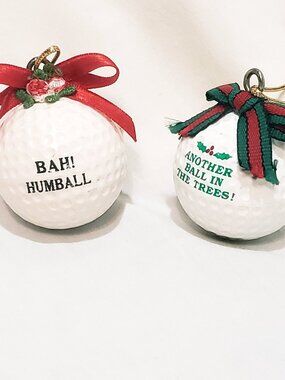 Pair Golf Balls Bah Humball Another Ball in Trees Christmas Ornament 1.5" Papel